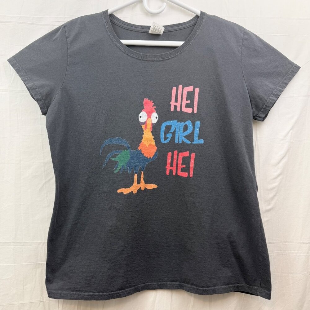 Disney Moana Hei Girl Hei Hei Tee Women XL Gray Fruit of the Loom